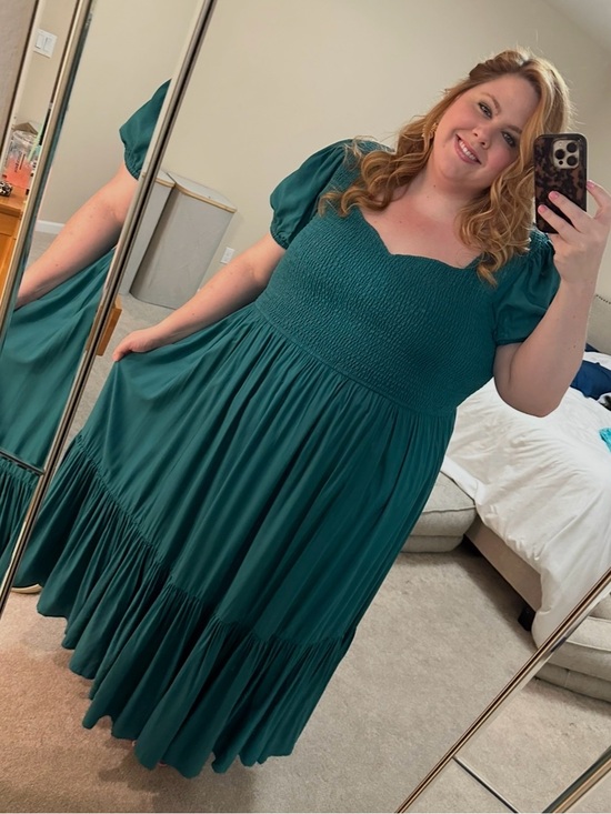 JessaKae Dresses & Skirts - JessaKae Ebony Dress 3X Teal Puff Sleeve Smocked Cottagecore Midi Dress